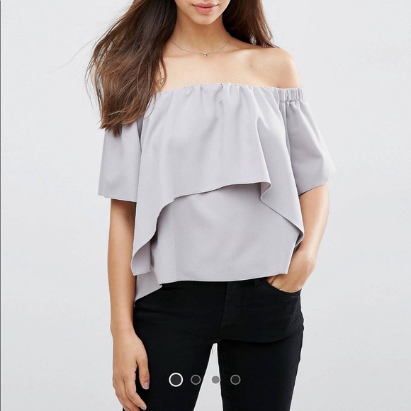 Tops - ASOS gray off shoulder tiered top